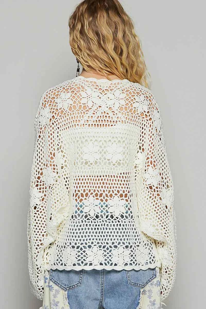 Bohemian Crochet Open-Front Cardigan.
