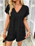 V-Neck Casual Short Sleeve Romper with Pockets.