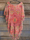 Plus Size Fringe Round Neck Cover-Up.