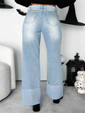 High-Waisted Wide-Leg Jeans with Cuffed Hem.