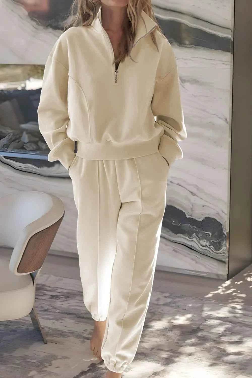 Half Zip Long Sleeve Top and Joggers Set - EBYNN