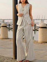 Striped Sleeveless V-Neck Two-Piece Set for Effortless Style - EBYNN