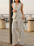 Striped Sleeveless V-Neck Two-Piece Set for Effortless Style - EBYNN