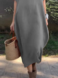 Plus Size Casual Loose Fit Round Neck Midi Dress.