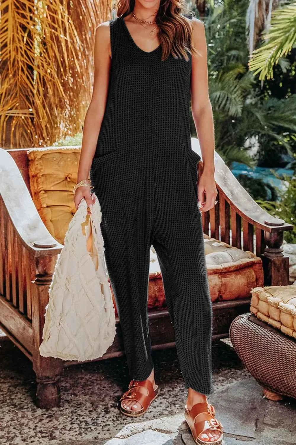 Double Take Full Size Sleeveless Straight Jumpsuit.