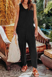 Double Take Full Size Sleeveless Straight Jumpsuit.