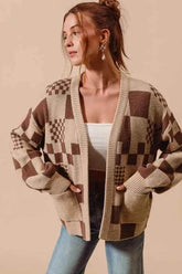 SO ME Checkered Open Front Cardigan with Pockets.