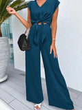 Tie Front Top & Wide Leg Pants Set.