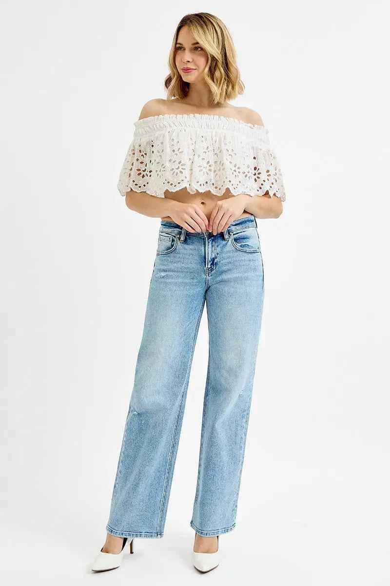 RISEN Plus Size Low Rise Ankle Boyfriend Distressed Jeans.