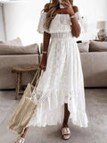 Eyelet Ruffled Hem Off-Shoulder Dress.