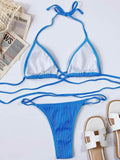 Halter Neck Crisscross Ribbed Bikini Set.