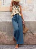 Printed Tank Top and Wide Leg Pants Set for Effortless Style - EBYNN