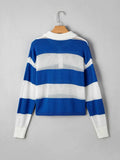 Stripe Colorblock Polo Collar Crochet Knitted Cover Up.
