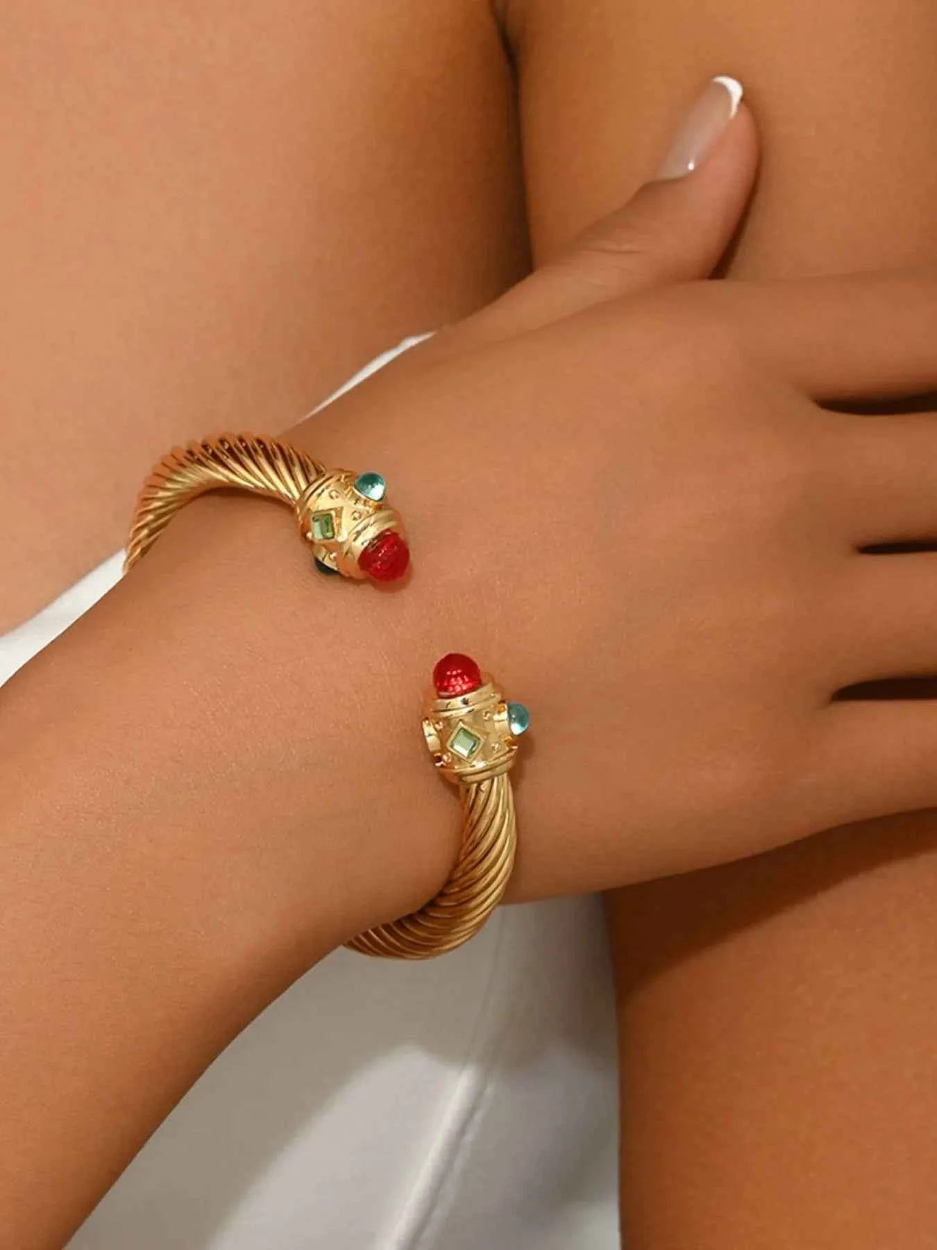 18K Gold-Plated Stainless Steel Twisted Cable Cuff Bracelet.