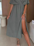 Slit Surplice Half Sleeve Midi Dress.