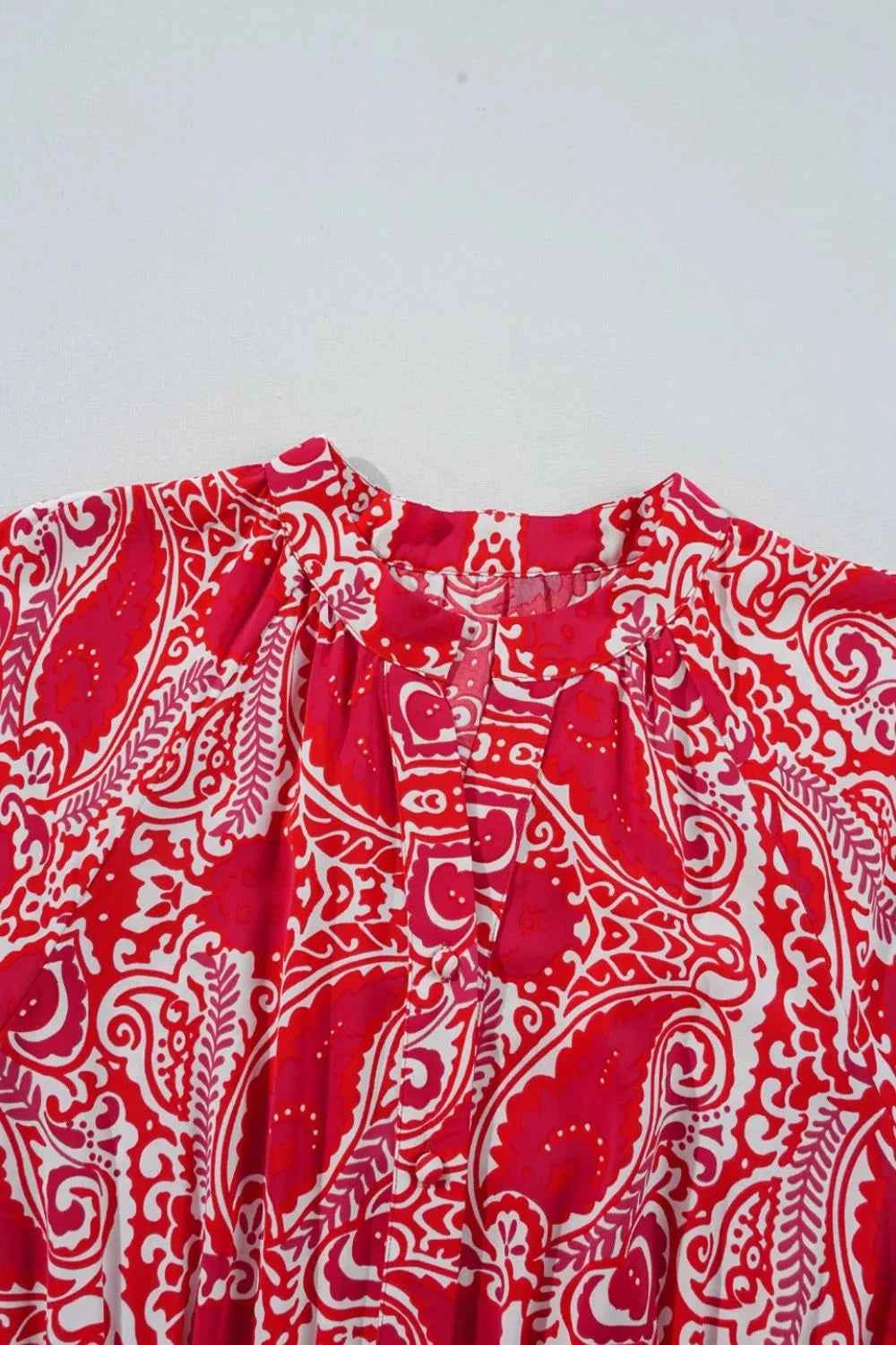 Paisley Print Puff Sleeve High Waist Maxi Dress.