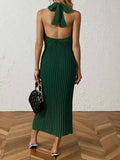 Pleated Halter Neck Midi Dress.