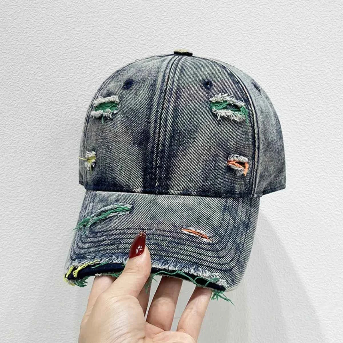 Distressed Adjustable Cotton Baseball Cap.