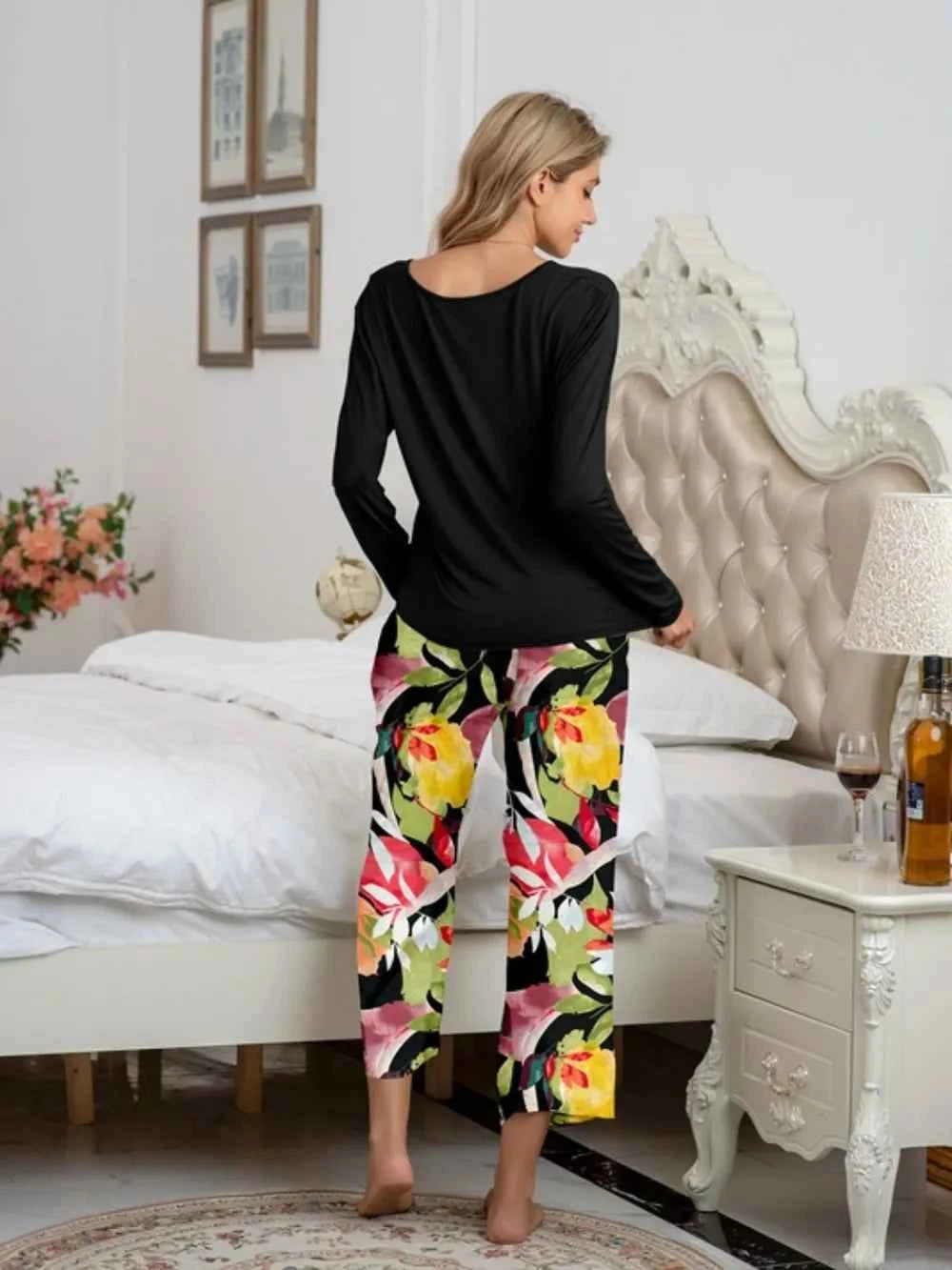 Round Neck Top & Printed Pants Lounge Set.