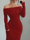 Off-Shoulder Long Sleeve Bodycon Maxi Dress.