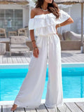 Off-Shoulder Ruffled Wide Leg Jumpsuit.