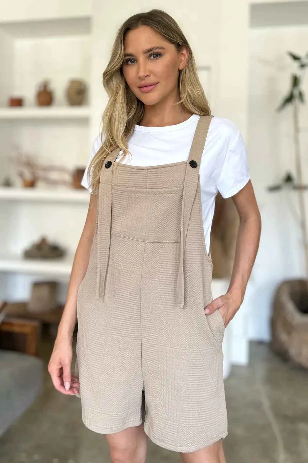 Double Take Full Size Texture Sleeveless Romper.