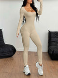 Square Neck Long Sleeve Active Jumpsuit.