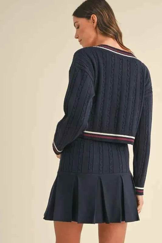 MABLE Cable-Knit Top and Pleated Skirt Sweater Set - EBYNN