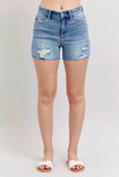 Judy Blue Plus Size High Waist Distressed Denim Shorts.