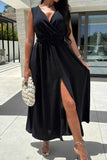 Surplice Sleeveless Maxi Dress with Slit.