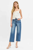 RISEN High Rise Crop Length Barrel Jeans with Adjustable Waist.