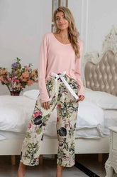 Round Neck Top & Printed Pants Lounge Set.