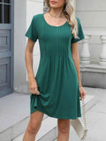 Pleated Front Round Neck Swing Dress.