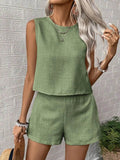 Round Neck Sleeveless Top and Shorts Set - EBYNN