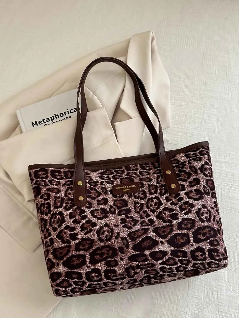 Large Leopard Print Polyester Tote Bag.