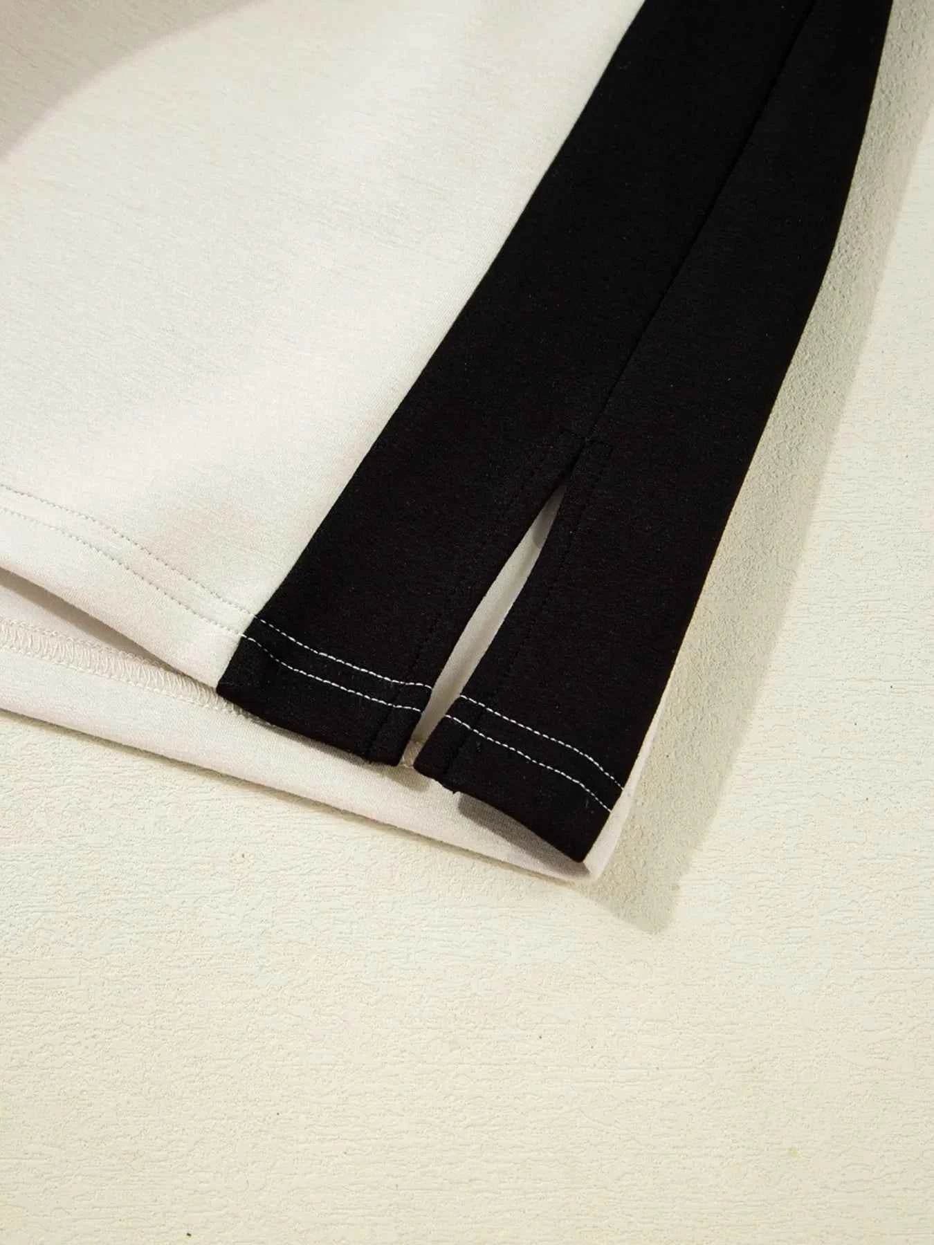 Color Block Half Zip Top & Shorts Two-Piece Set - EBYNN