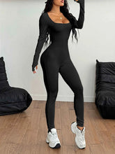 Square Neck Long Sleeve Active Jumpsuit.