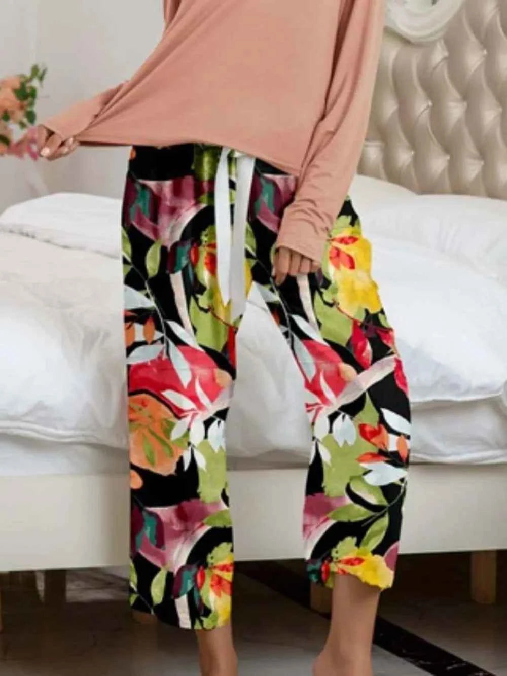 Round Neck Top & Printed Pants Lounge Set.