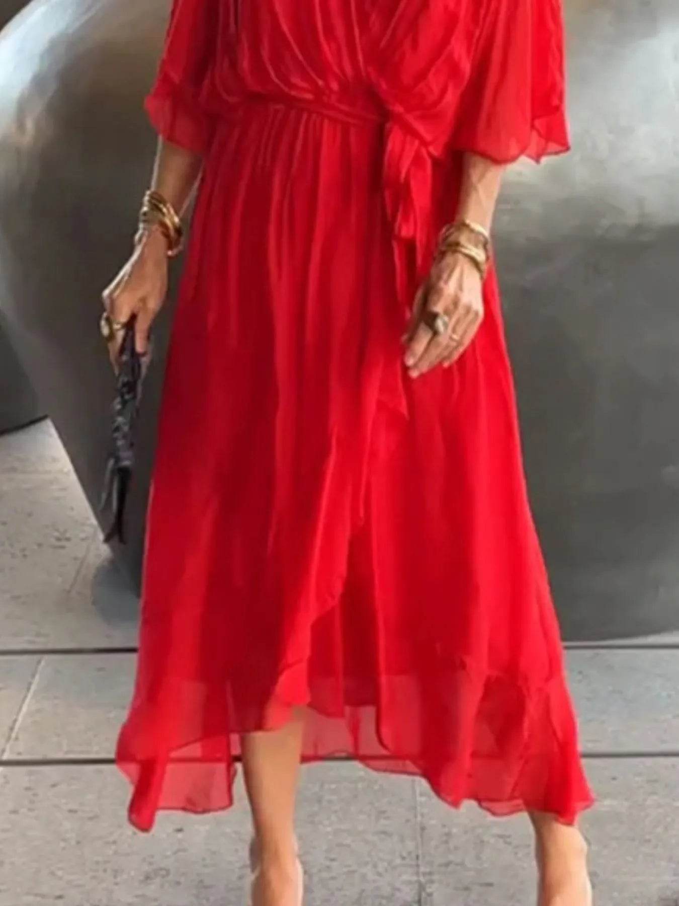 Plus Size Full Size Flowy Tie Front Midi Dress.