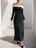 Side Slit Off-Shoulder Maxi Dress.