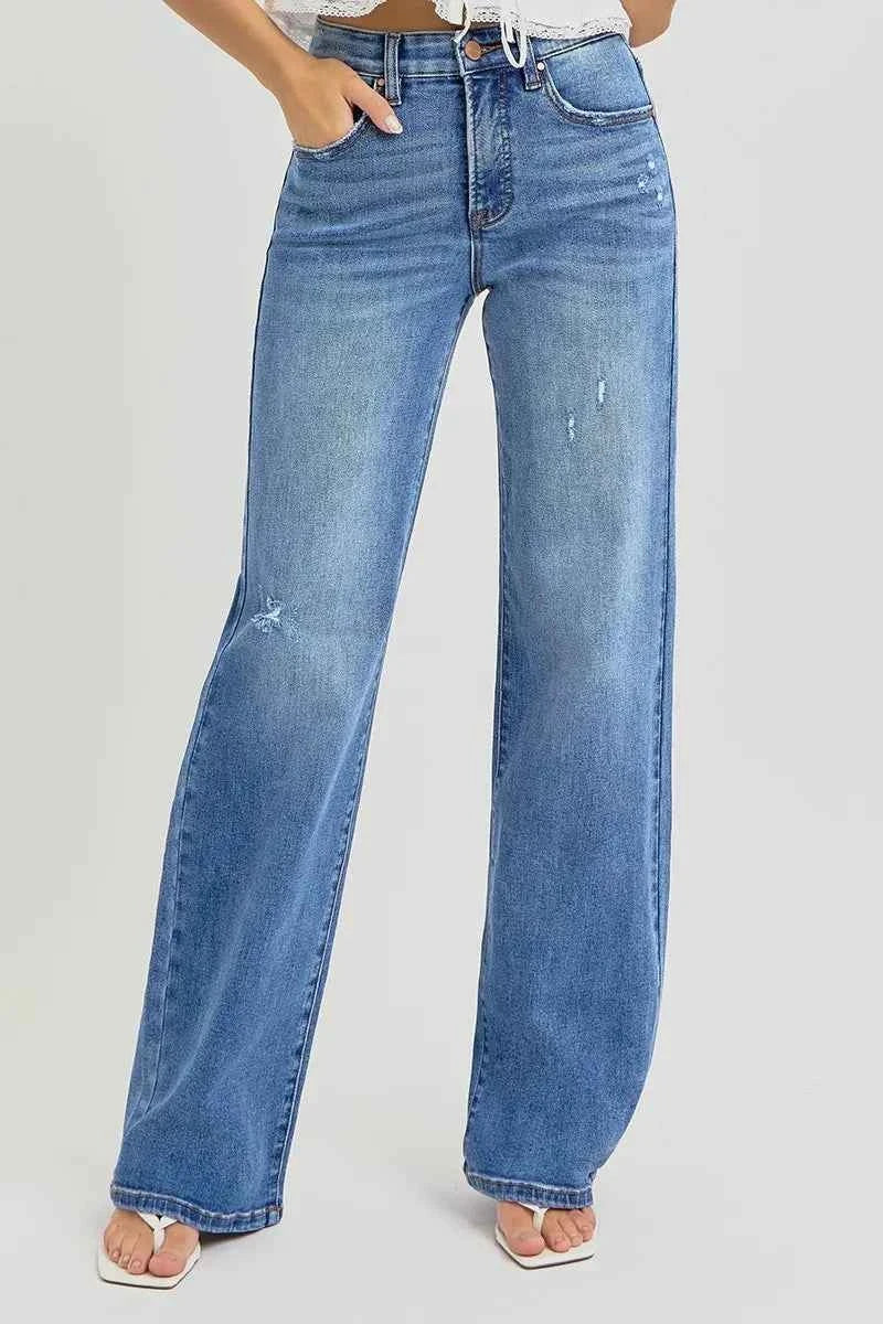 RISEN Plus Size High Rise Wide Leg Jeans with Tummy Control.