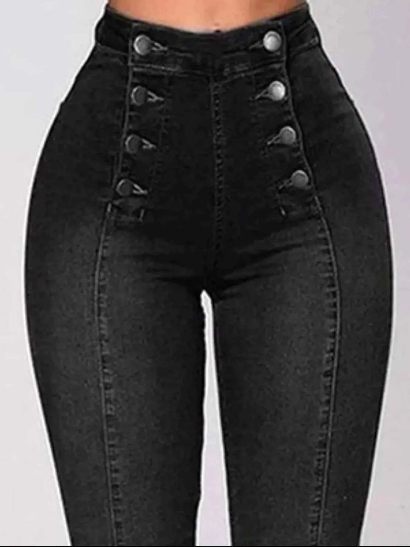 Full Size High-Waisted Double-Breasted Skinny Jeans Plus Size.