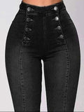 Full Size High-Waisted Double-Breasted Skinny Jeans Plus Size.