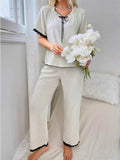 Contrast Trim Top and Pants Set for Stylish Comfort - EBYNN
