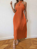 Pleated Halter Neck Midi Dress.