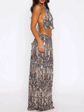 Halter Crop Backless Top and Maxi Skirt Set - EBYNN