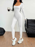 Square Neck Long Sleeve Active Jumpsuit.
