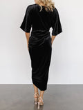 Ruched Surplice Half Sleeve Dress.