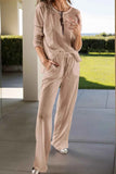 Round Neck Long Sleeve Top and Drawstring Pants Lounge Set.