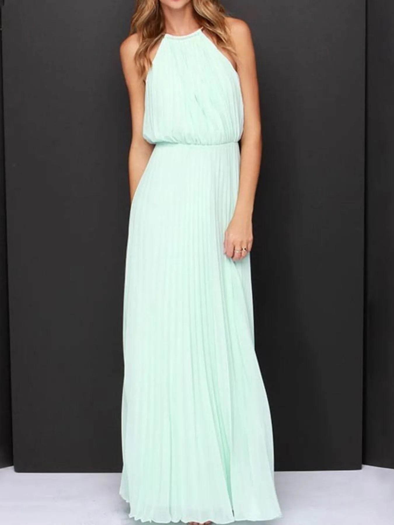 Pleated Sleeveless Maxi Tank Dress.